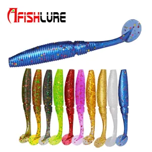 15pcs/lot T Tail Soft lure 50mm 1g paddle Tail soft Grubs Maggot Plastic Fishing Lure Soft Baits Jig Head Texas Rig bass fishing