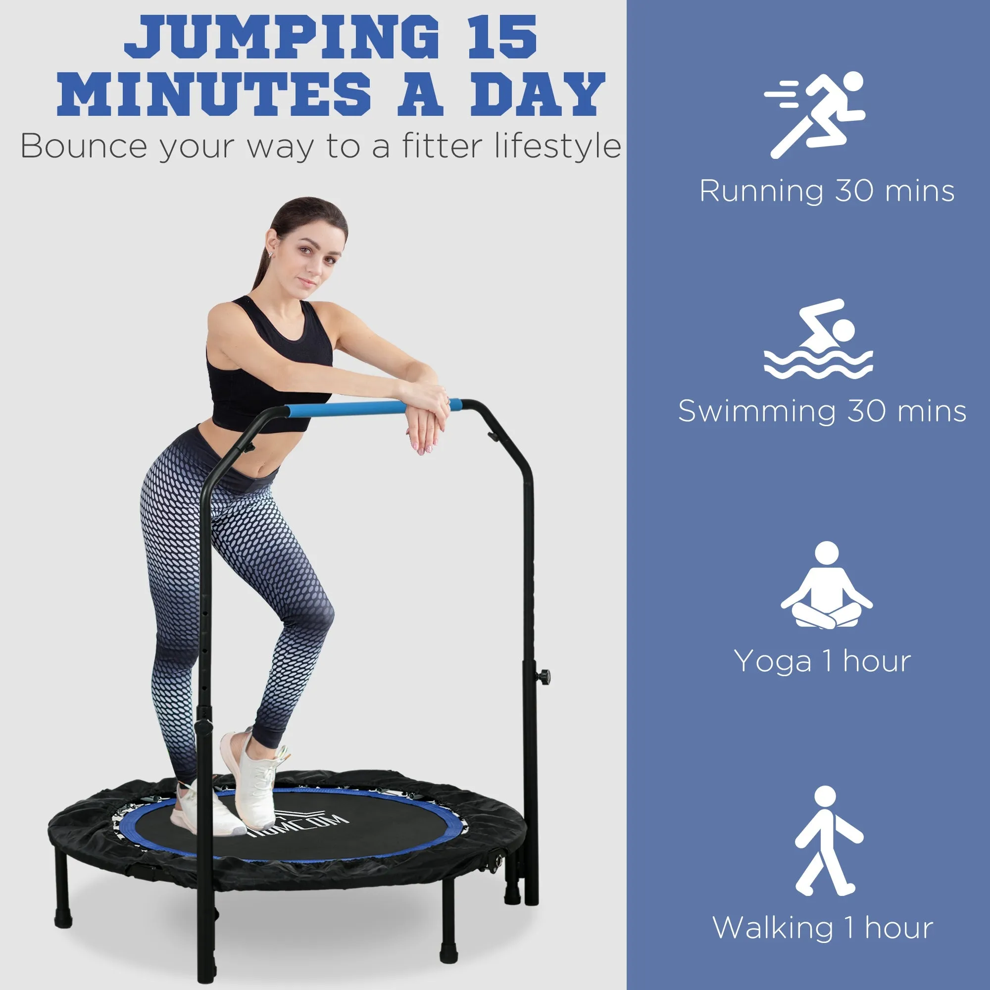 40" Foldable Mini Fitness Trampoline w/ Foam Handle, Blue