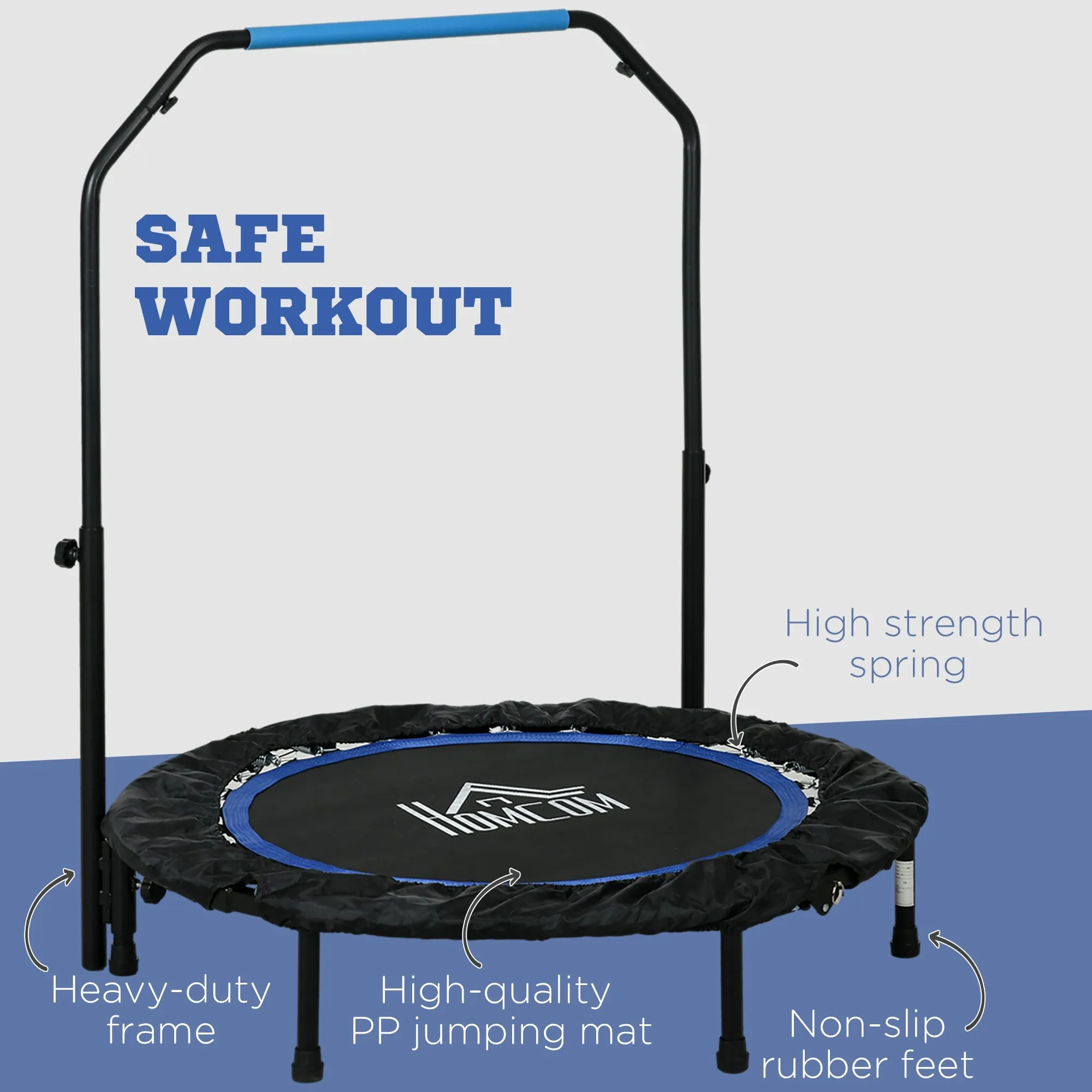 40" Foldable Mini Fitness Trampoline w/ Foam Handle, Blue