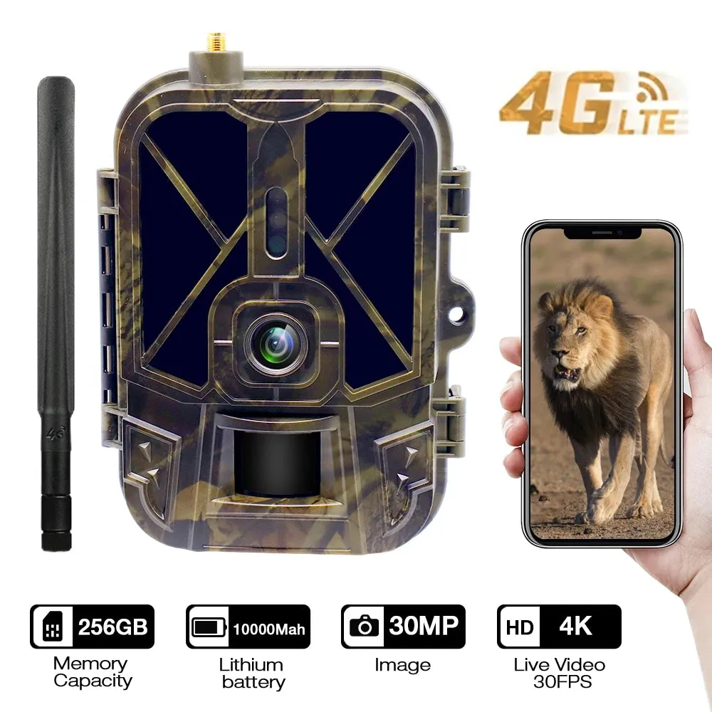 4K Live Stream Trail Camera 4G  30MP APP Clould Service Hunting Cameras 10000Mah Li-Battery Night Vision Photo Traps HC940PROLI