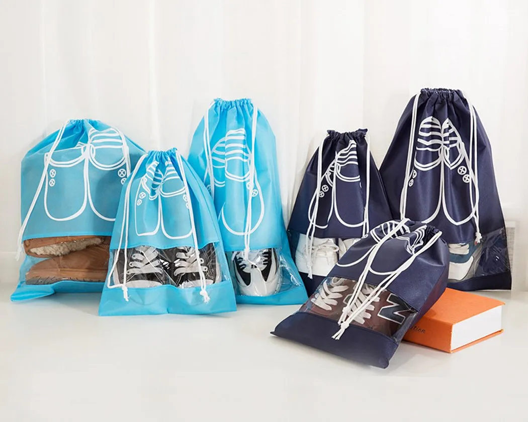 5 Pieces Portable Shoe Bags with Drawstring - Navy Blue