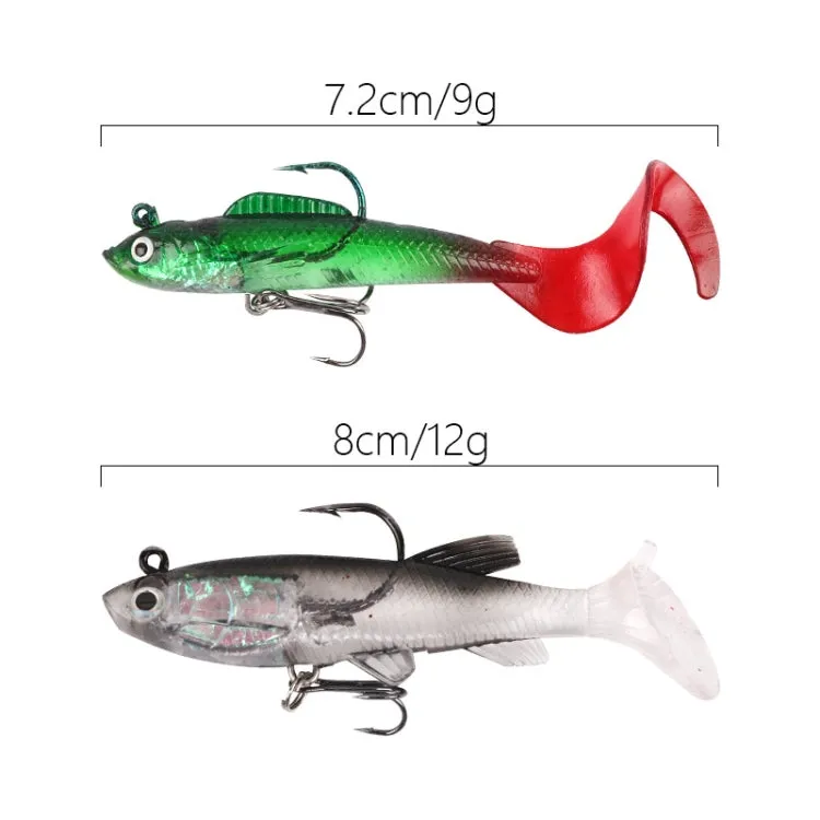 5pcs Roadrunner Soft Lures Leadheads Luminous Lures(Black T tail)