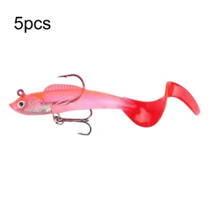 5pcs Roadrunner Soft Lures Leadheads Luminous Lures(Pink Reel Tail)