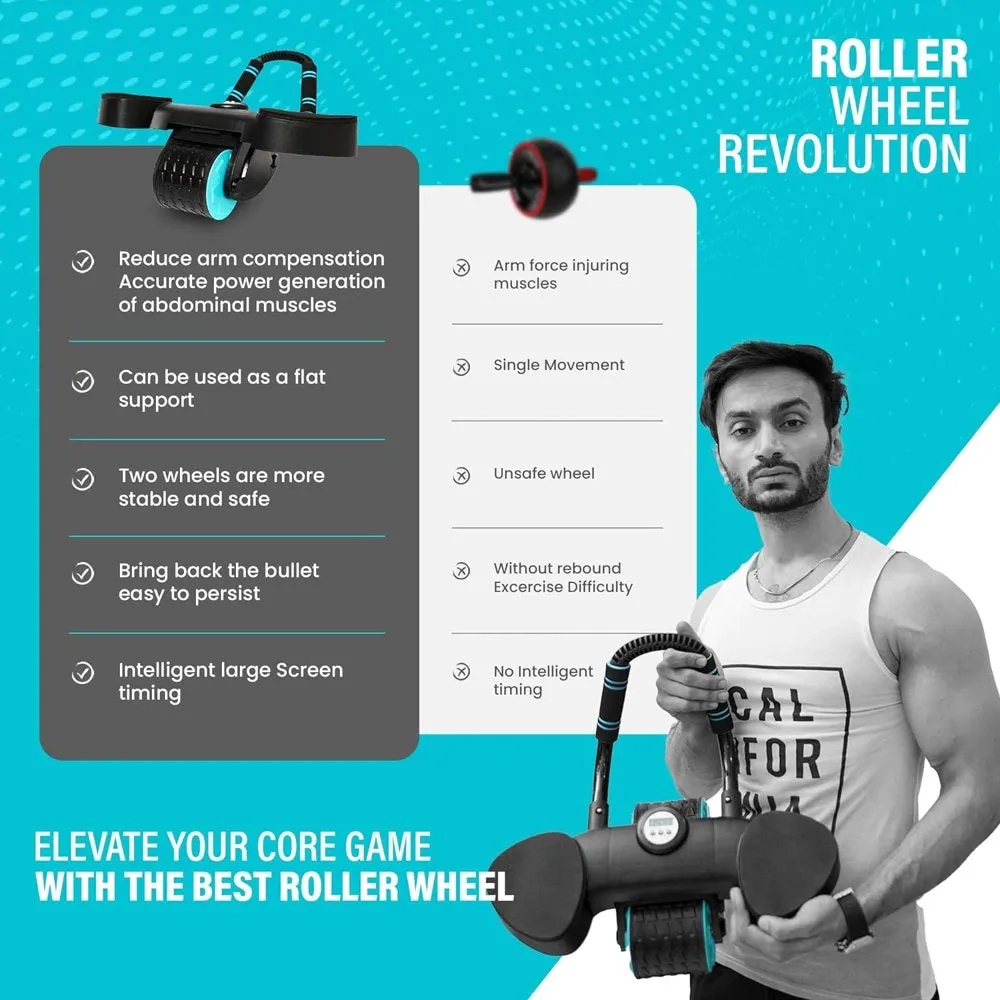 Ab Roller Wheel | Ab Roller with Elbow Support | Abs Workout Equipment | Automatic Rebound Abdominal Roller Wheel | Exercise Wheels for Home Gym, Fitness & Strength Training