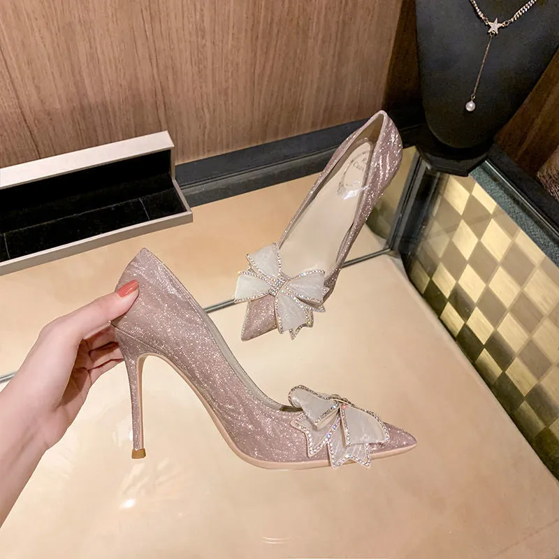 Amozae- Newest  Cinderella Shoes Rhinestone High Heels Women Pumps Pointed toe Woman Crystal Party Wedding Shoes  zapatillas mujer