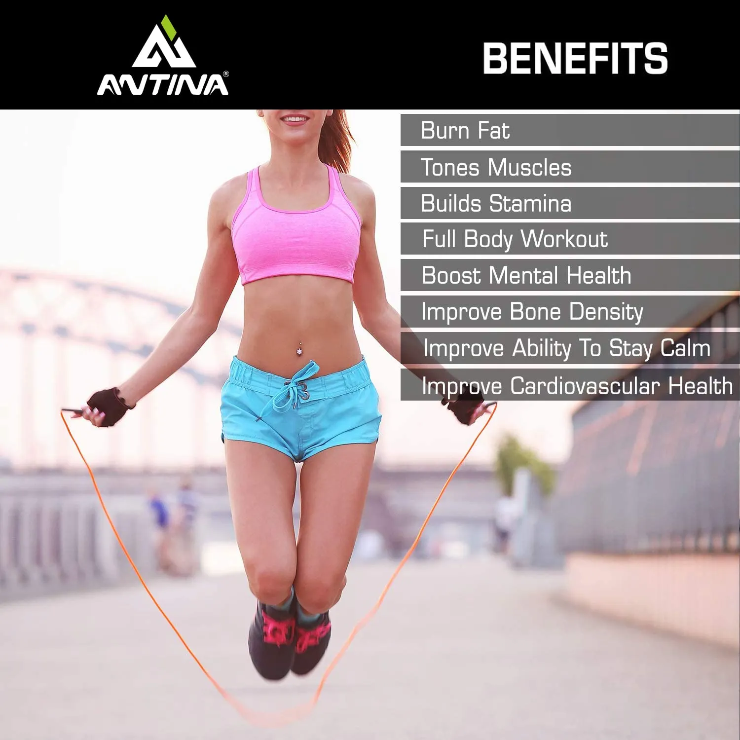 ANTINA Skipping Rope for Men and Women Jumping Rope With Adjustable Height Speed Skipping Rope for Exercise, Gym, Sports Fitness Adjustable Pencil Jump Rope (Black)