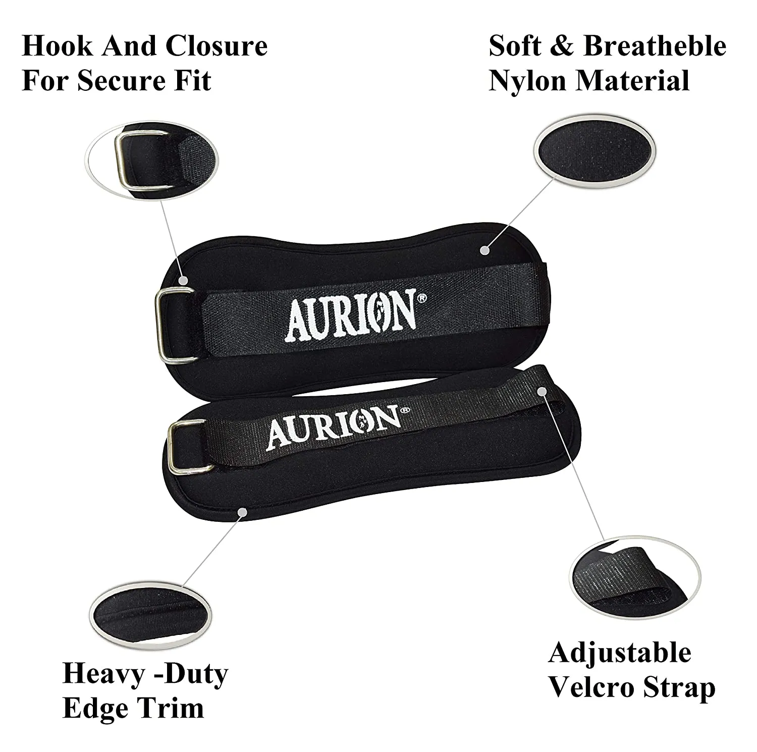 Aurion Neoprene Wrist/Ankle Weights Pro Quality Adjustable Leg Weights on Ankles/Wirst for Walking   Running Or Hands for Strength Training Exercise for Men and Women (0.5kg each)