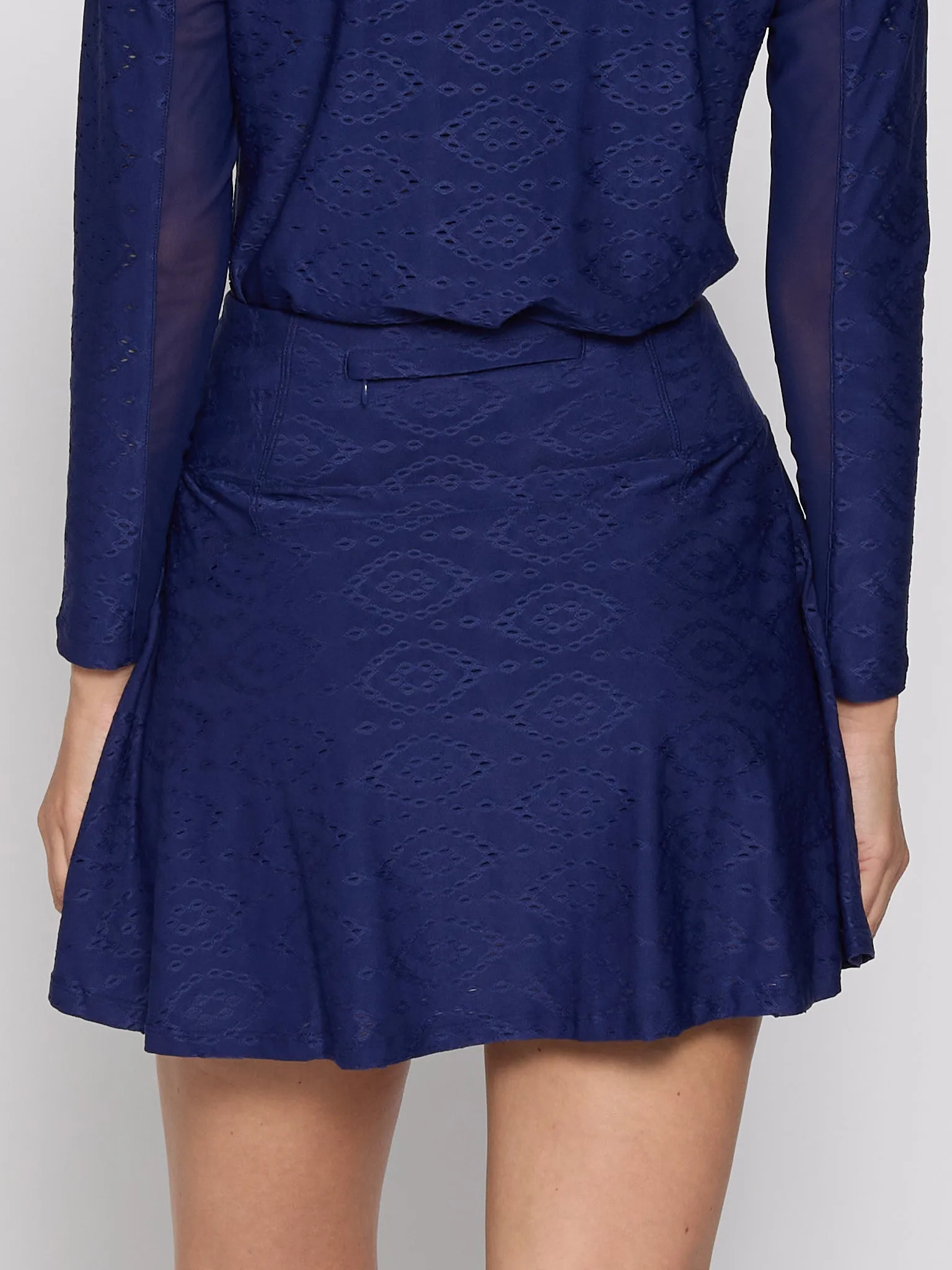 Back Yoke Ruffle Skort in Navy Eyelet