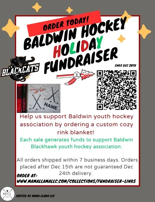 BALDWIN BLACKHAWK/BLACKCAT HOCKEY FUNDRAISER - Cozy Rink Blanket customizable (Closes 12/20/24)