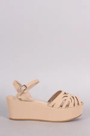 Bamboo Nubuck Geo Cutout Ankle Strap Flatform