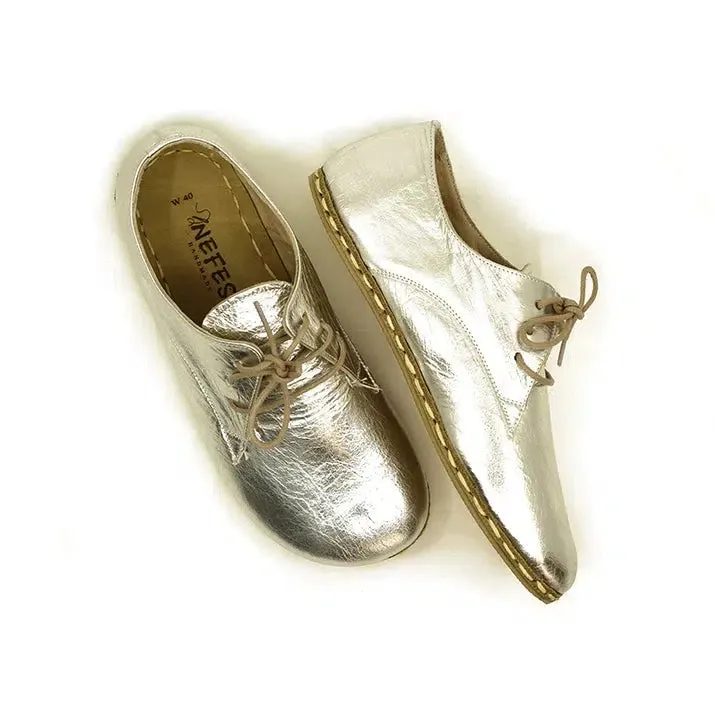 Barefoot Oxford Shoes Women - Laced Silver