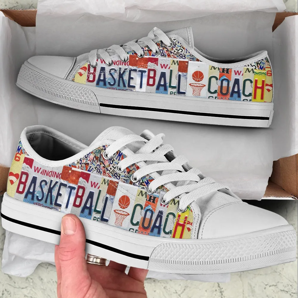 Basketball Coach License Plates Low Top Shoes , Low Top Sneaker, Low Top Canvas Shoes