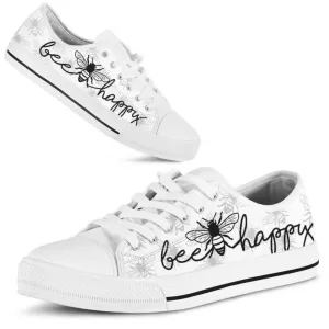 Bee Happy Simple Low Top Shoes, Animal Print Canvas Shoes, Print On Canvas Shoes