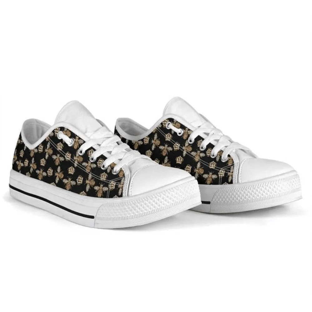 Bee Queen Pattern Low Top Shoes, Animal Print Canvas Shoes, Print On Canvas Shoes