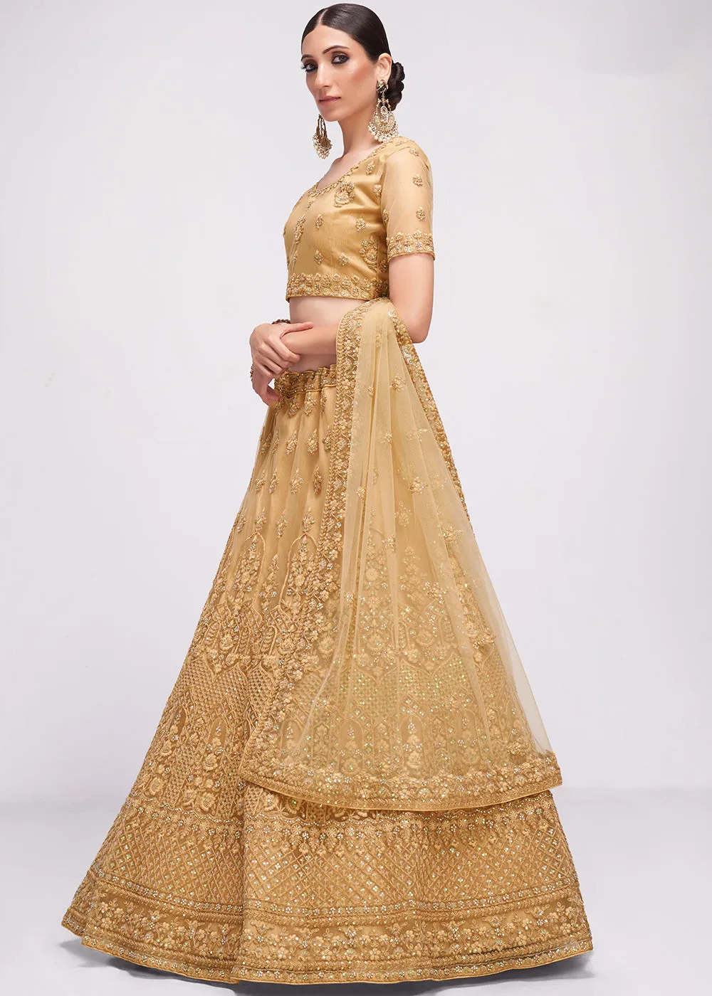 Beguiling Chikoo Brown Cording Designer Wedding Bridal Lehenga Choli