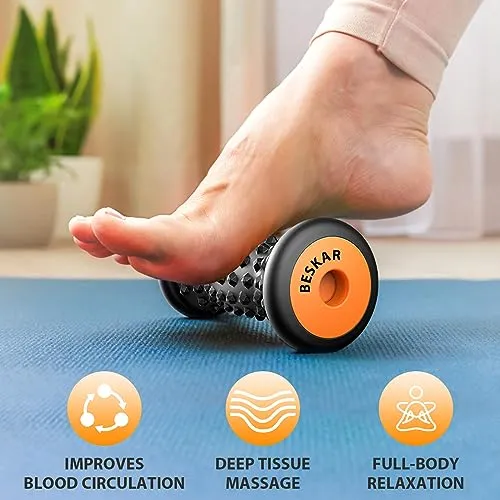 BESKAR Foot Massager Roller for Plantar Fasciitis Relief, Portable, Deep Tissue Muscle Massage, Foot Arch and Heel Pain, Reflexology Tool