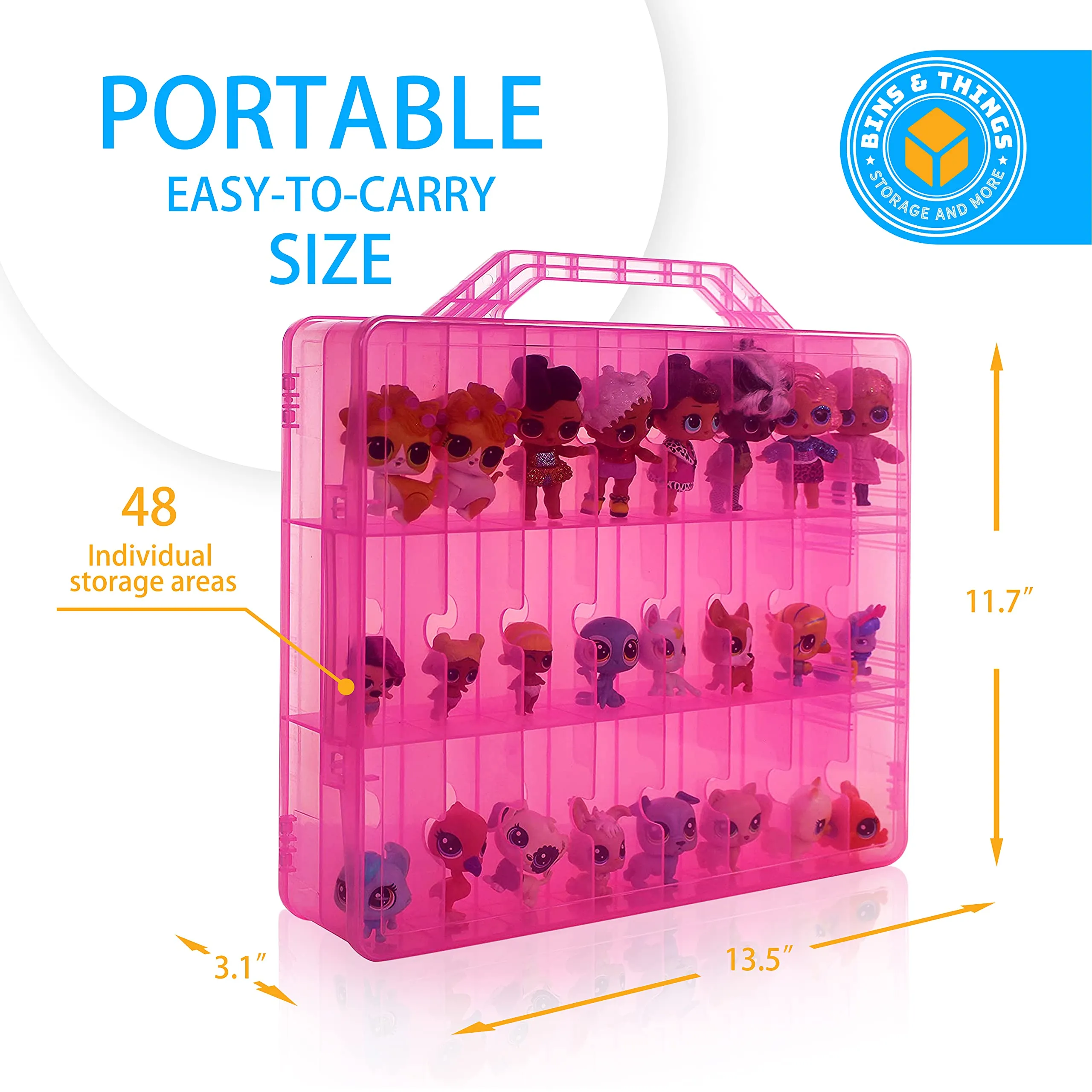 Bins & Things Toys Organizer Storage Case With 48 Compartments Compatible With Lol