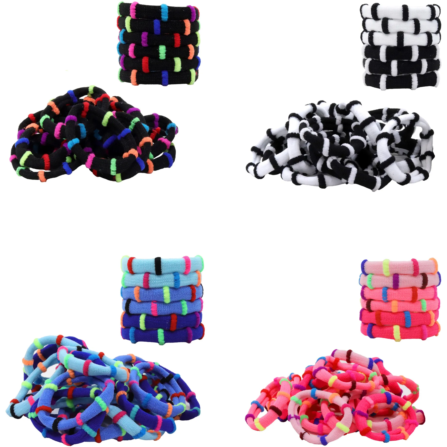 Black and White Seamless Hair Elastics - 100 Pack