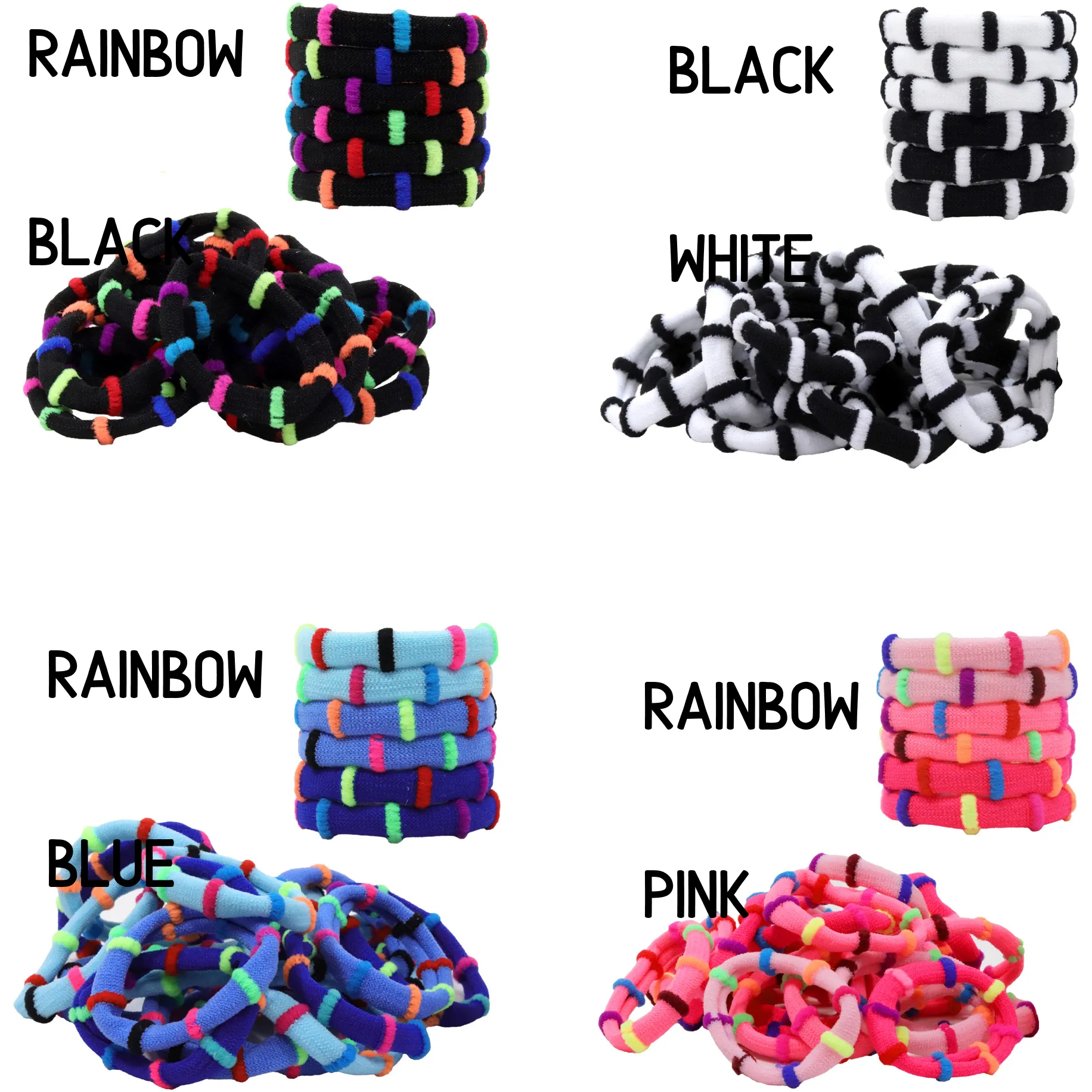 Black and White Seamless Hair Elastics - 100 Pack