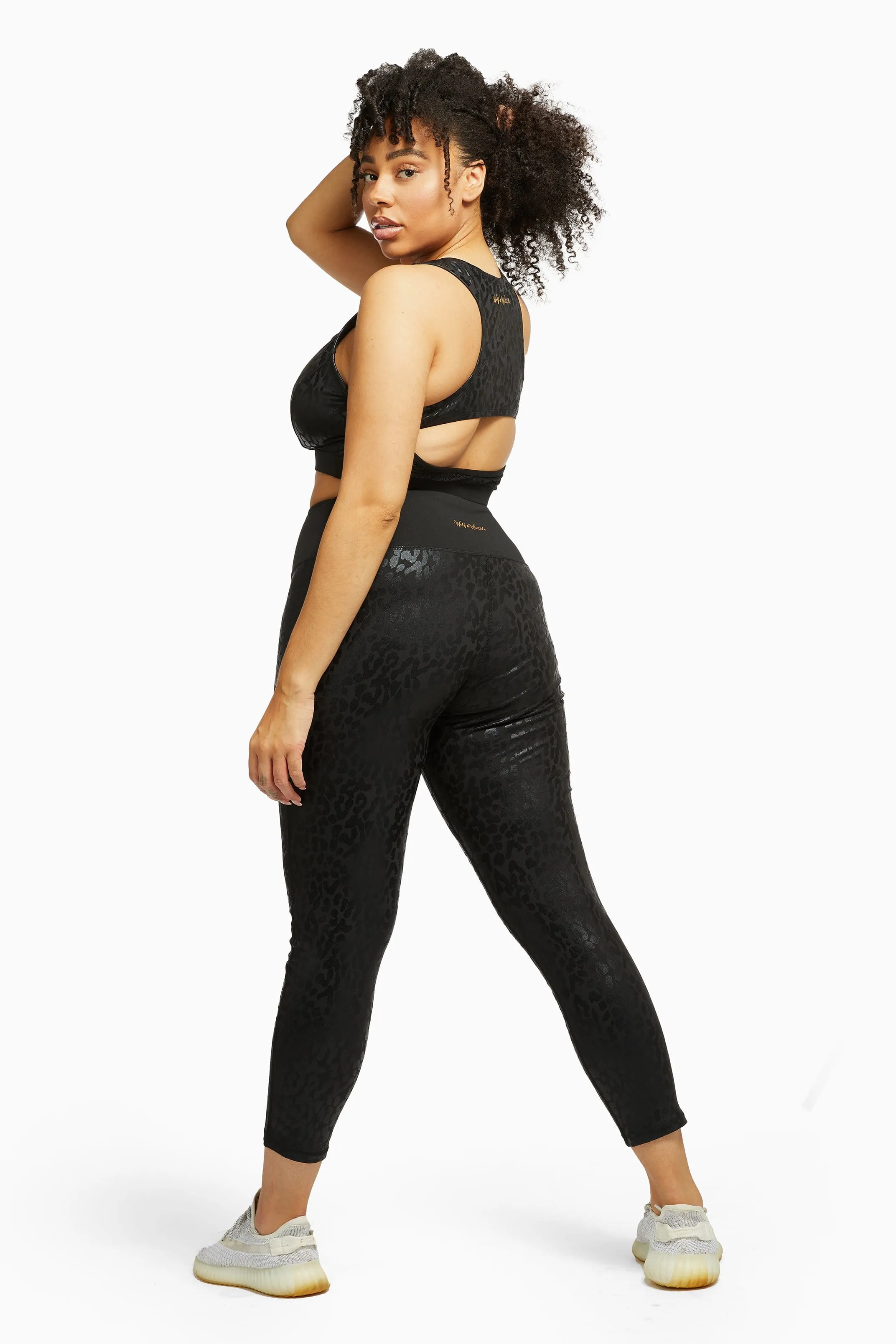 Black Wet Look Leopard High Waist Leggings Curve