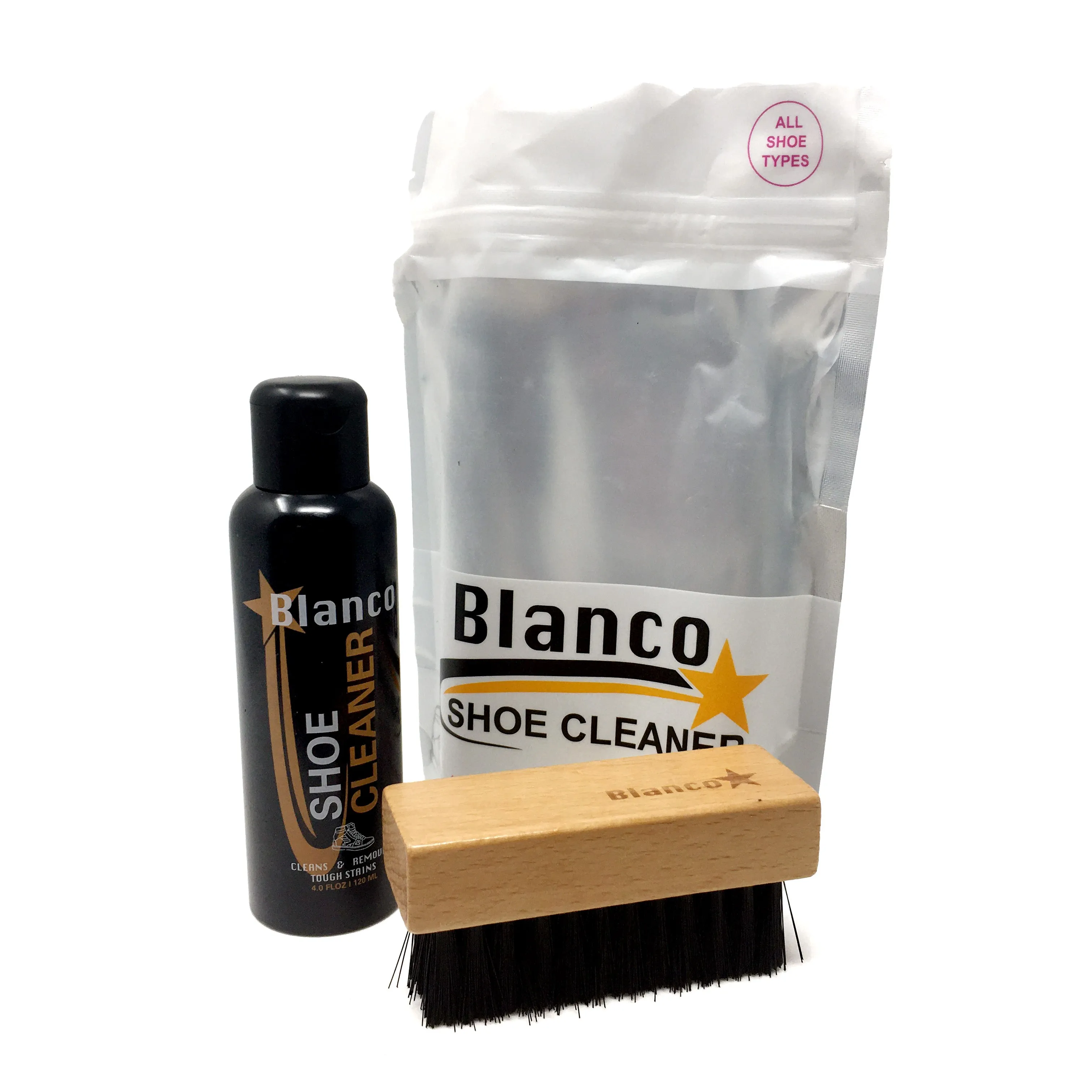 Blanco White Shoe Cleaner Kit with Brush for all Shoes, Leather, Whites, Nubuck Sneakers Kit with Powerful Foaming Detergent