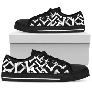 Bones Pattern Canvas Low Top Shoes, Low Top Sneaker, Low Top Canvas Shoes