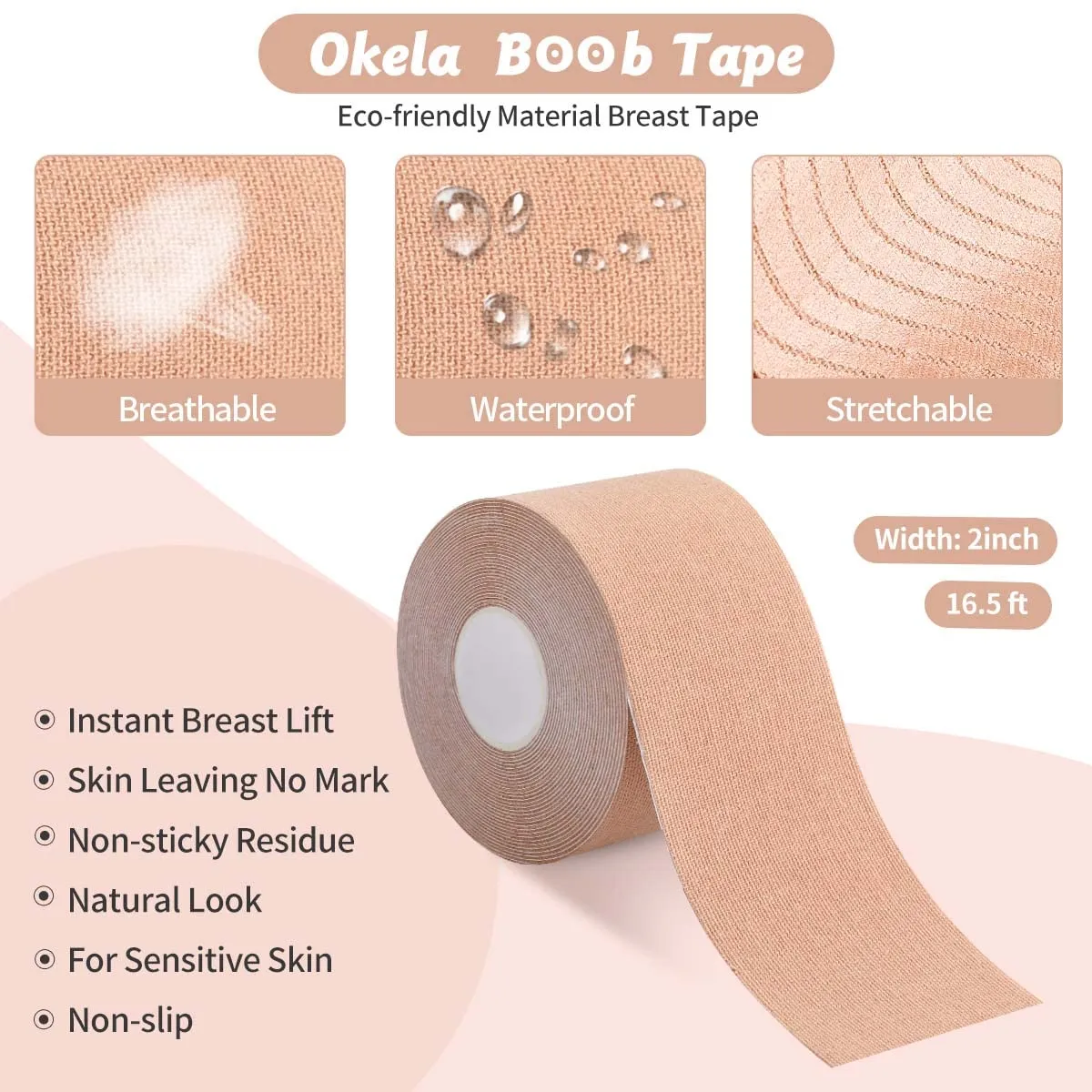 Boob Tape and 10 Pcs Backless Nipple Cover Set, Breathable Breast Lift Tape Boobytape for Breast Lift Athletic Tape with Breast Petals Disposable Adhesive Bra for A-E Cup Large Breast