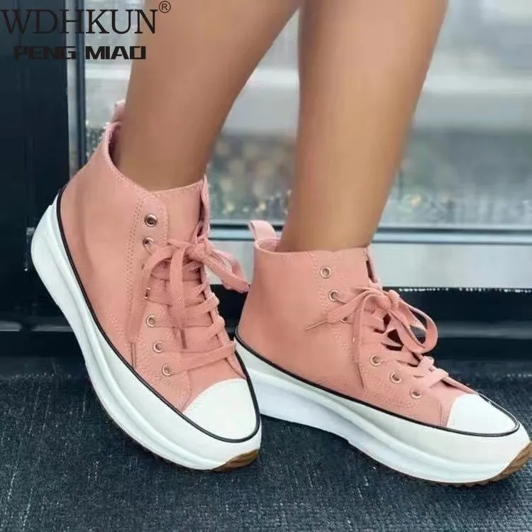 Brand Large Size 43 Canvas Shoes Women Fashion High Top Sneakers Spring Female Footwear Pumps Platform Vulcanized Shoes