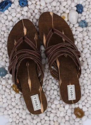 Brown Caged Slippers With Ikat Lining