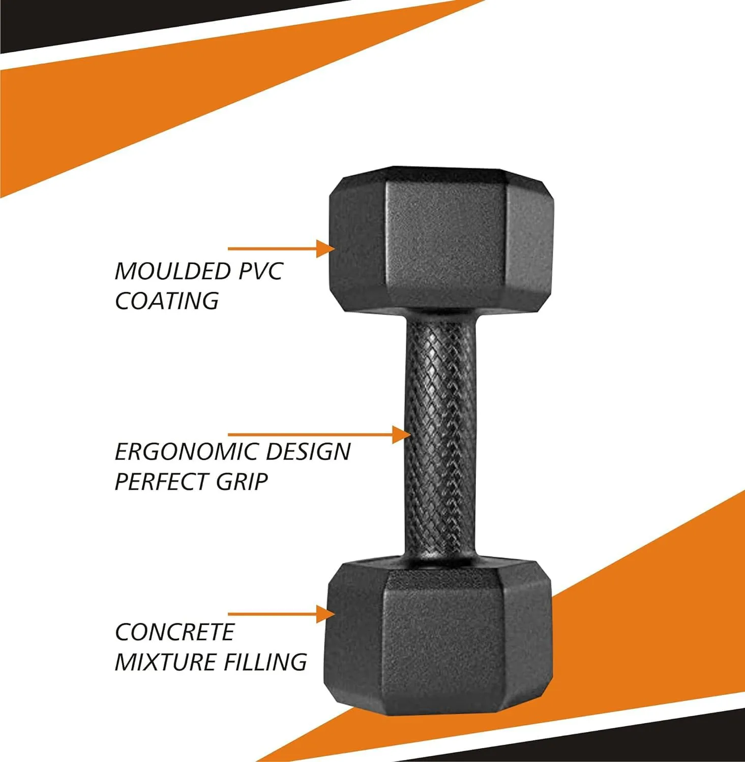 BULLAR Pvc Hex Dumbbells Pack Of 2 For Home Gym Equipment Fitness Barbell|Gym Exercise|Home Workout, Gym Dumbbells|Dumbbells Weights For Men & Women (6Kg (3Kg X 2 Dumbbell)), Black