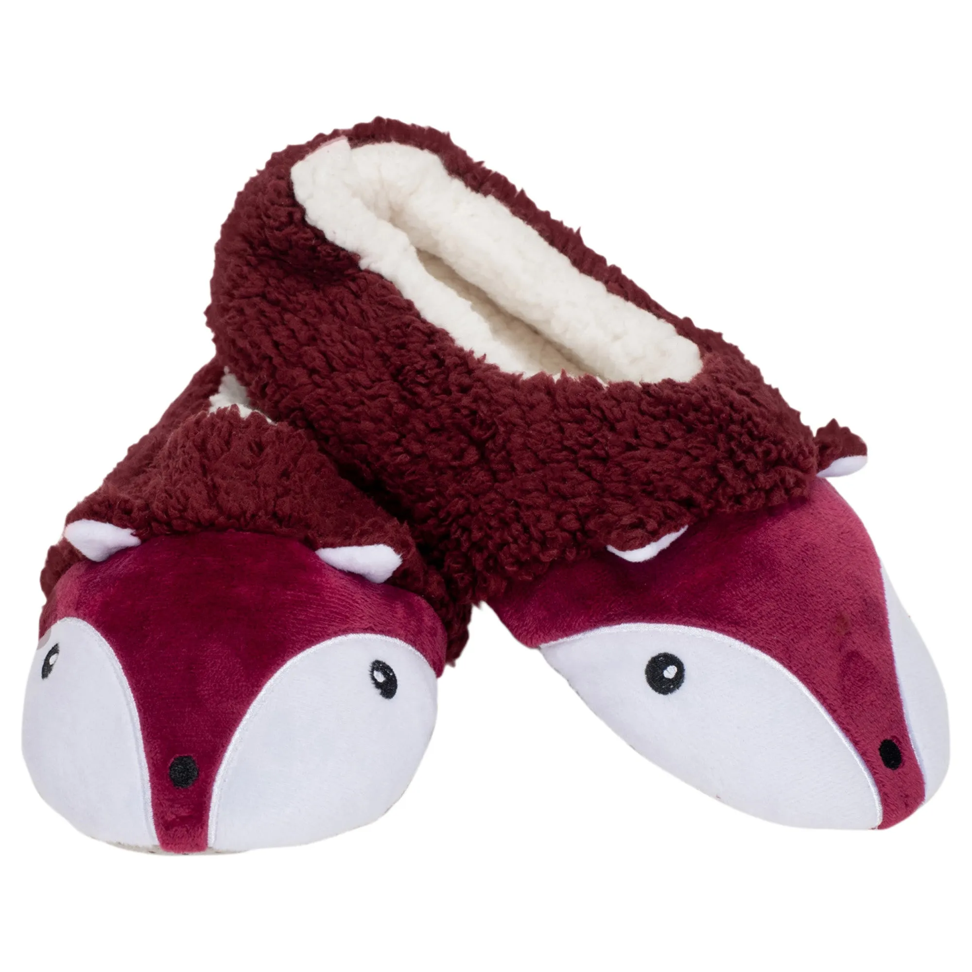 Burgundy Fox Womens Animal Cozy Indoor Plush Lined Non Slip Fuzzy Soft Slipper - Small