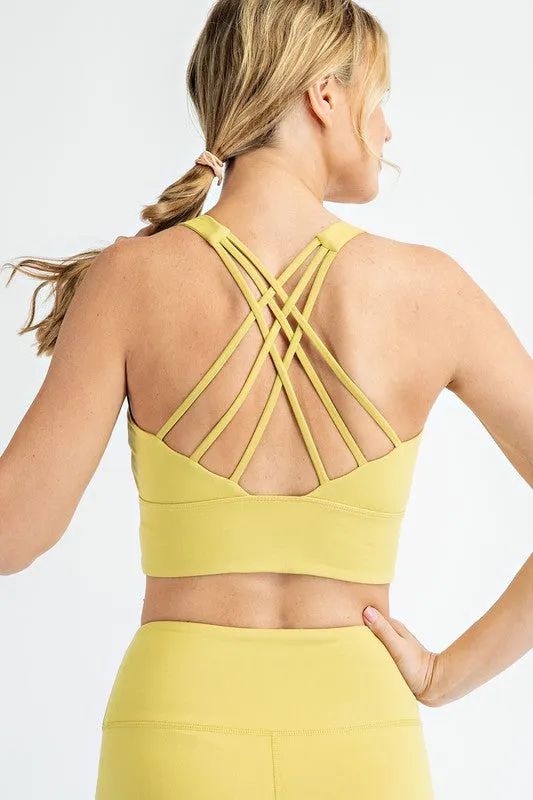 Butter Soft Strappy Bralette Sports Bra in Yellow Pear