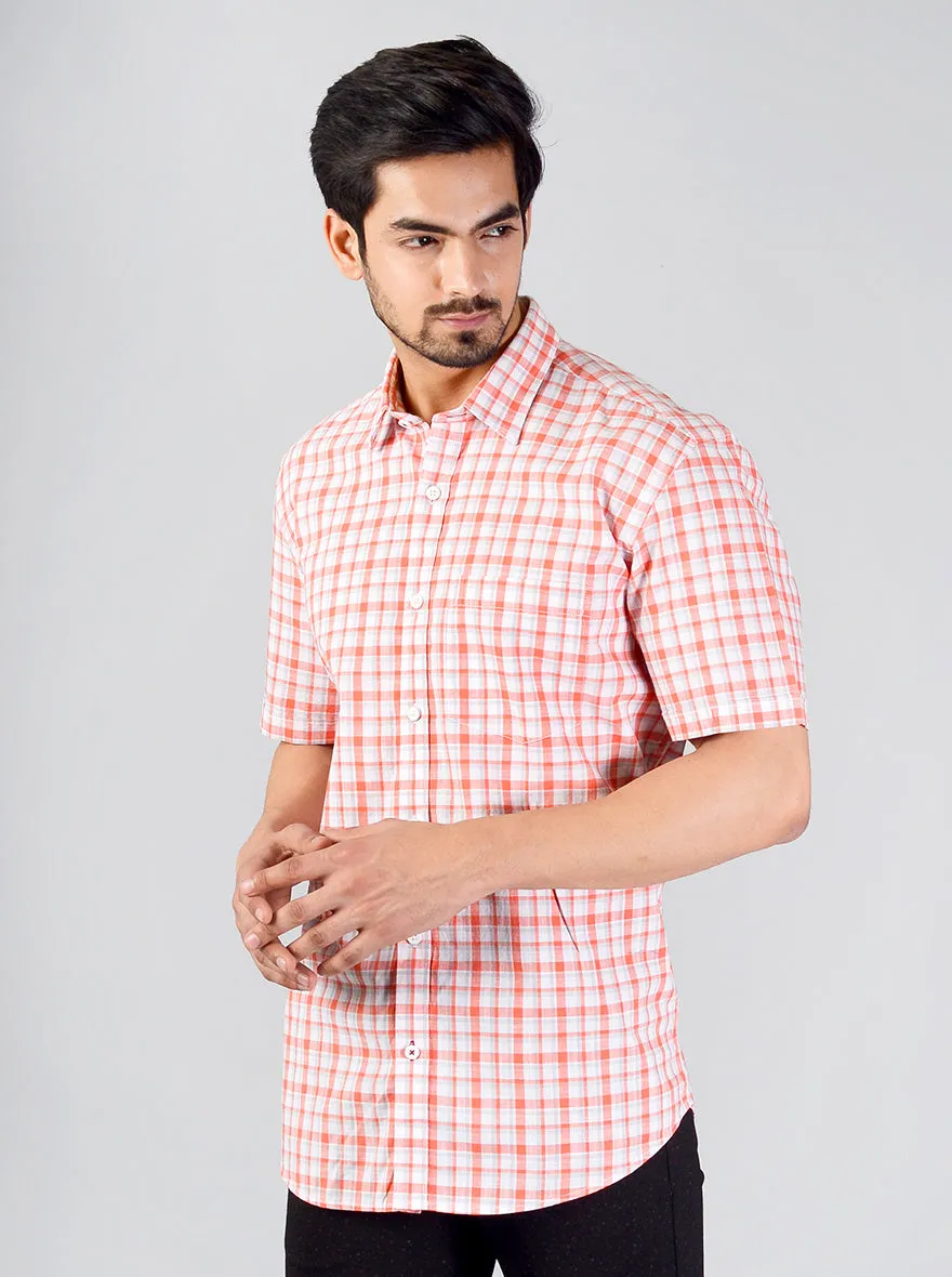 Camellia Orange Checked Slim Fit Casual Shirt | JadeBlue