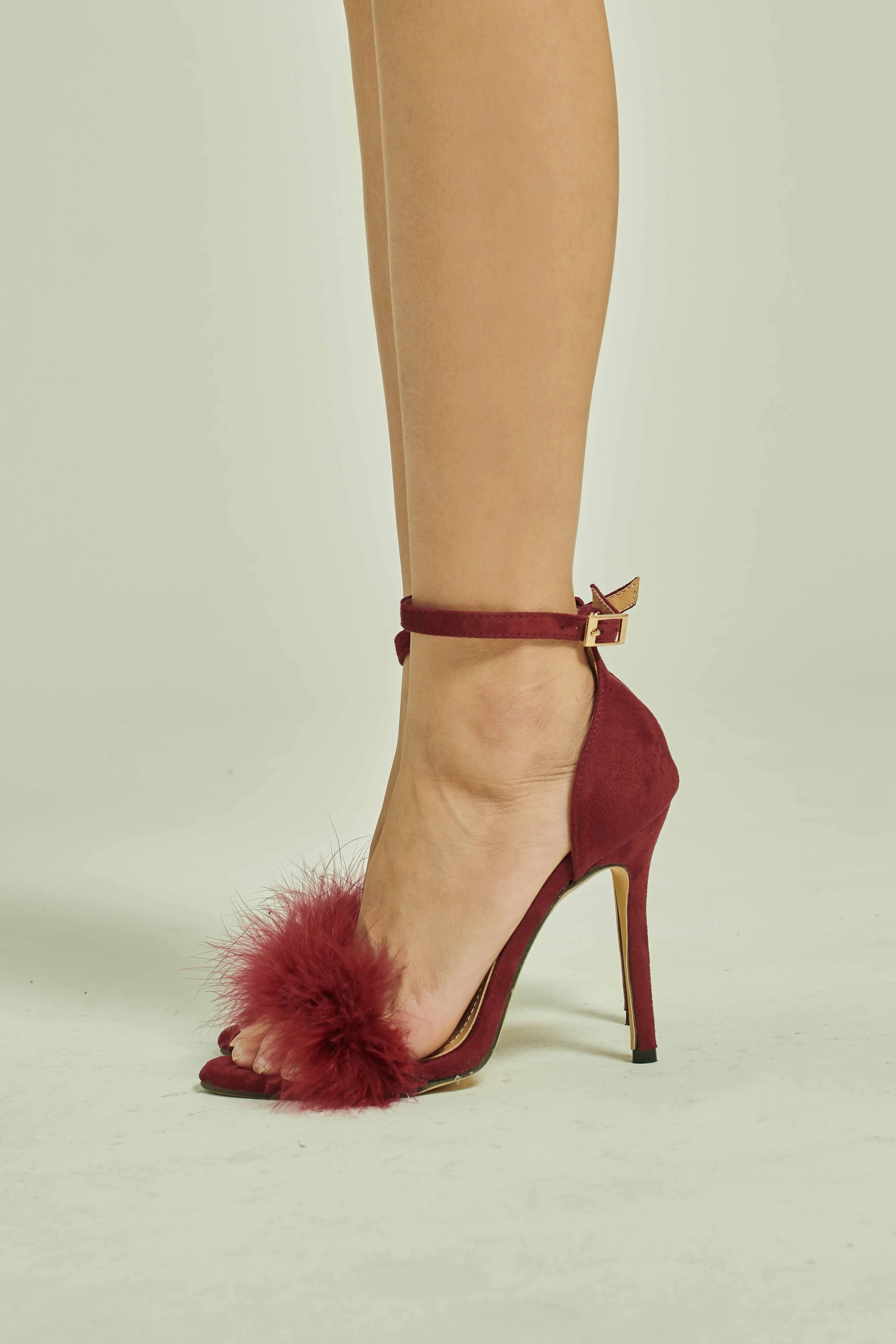 Chevette Fur Stilettos in Wine