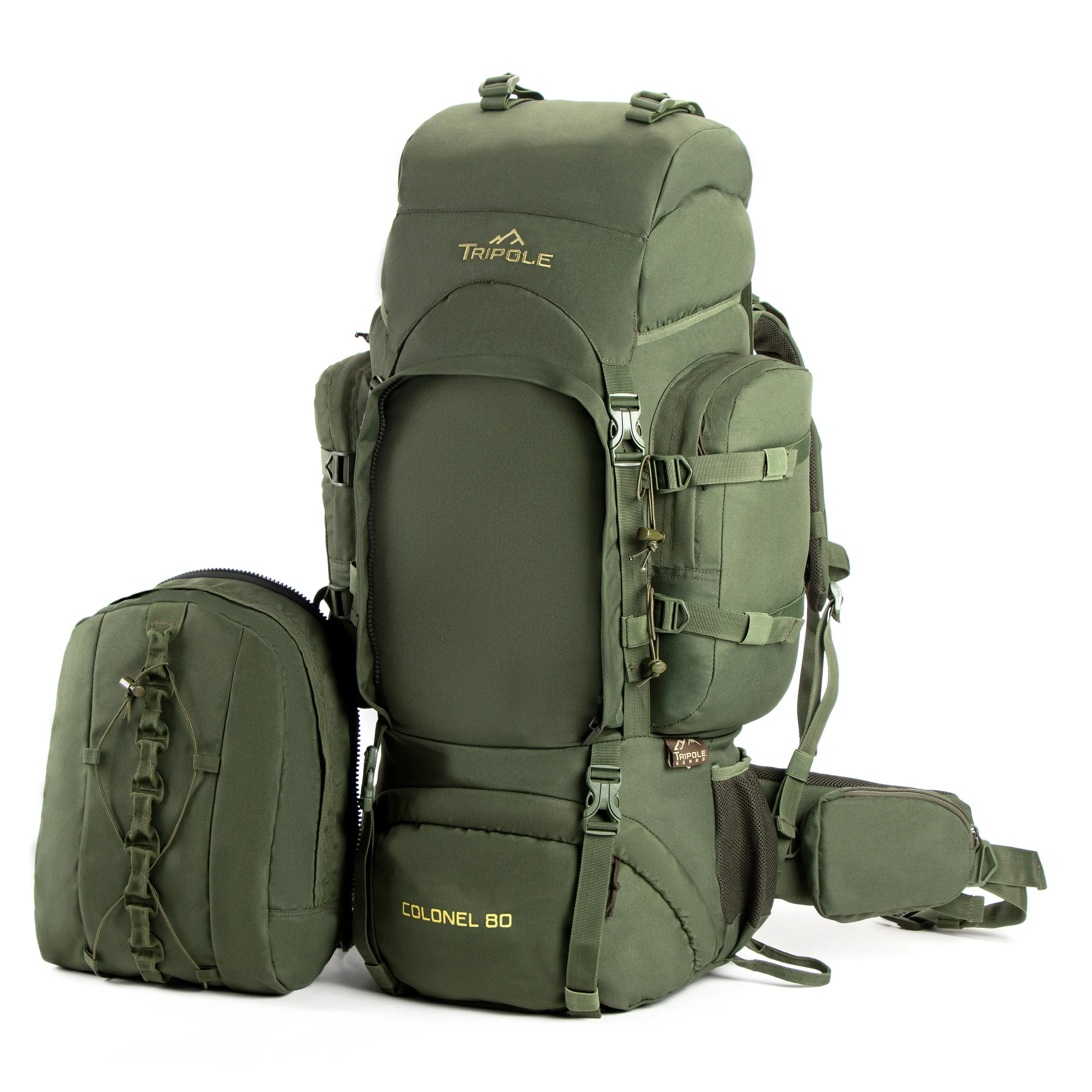 Colonel Series 80 Litre Rucksack   Detachable Day Pack & Rain Cover | Army Green