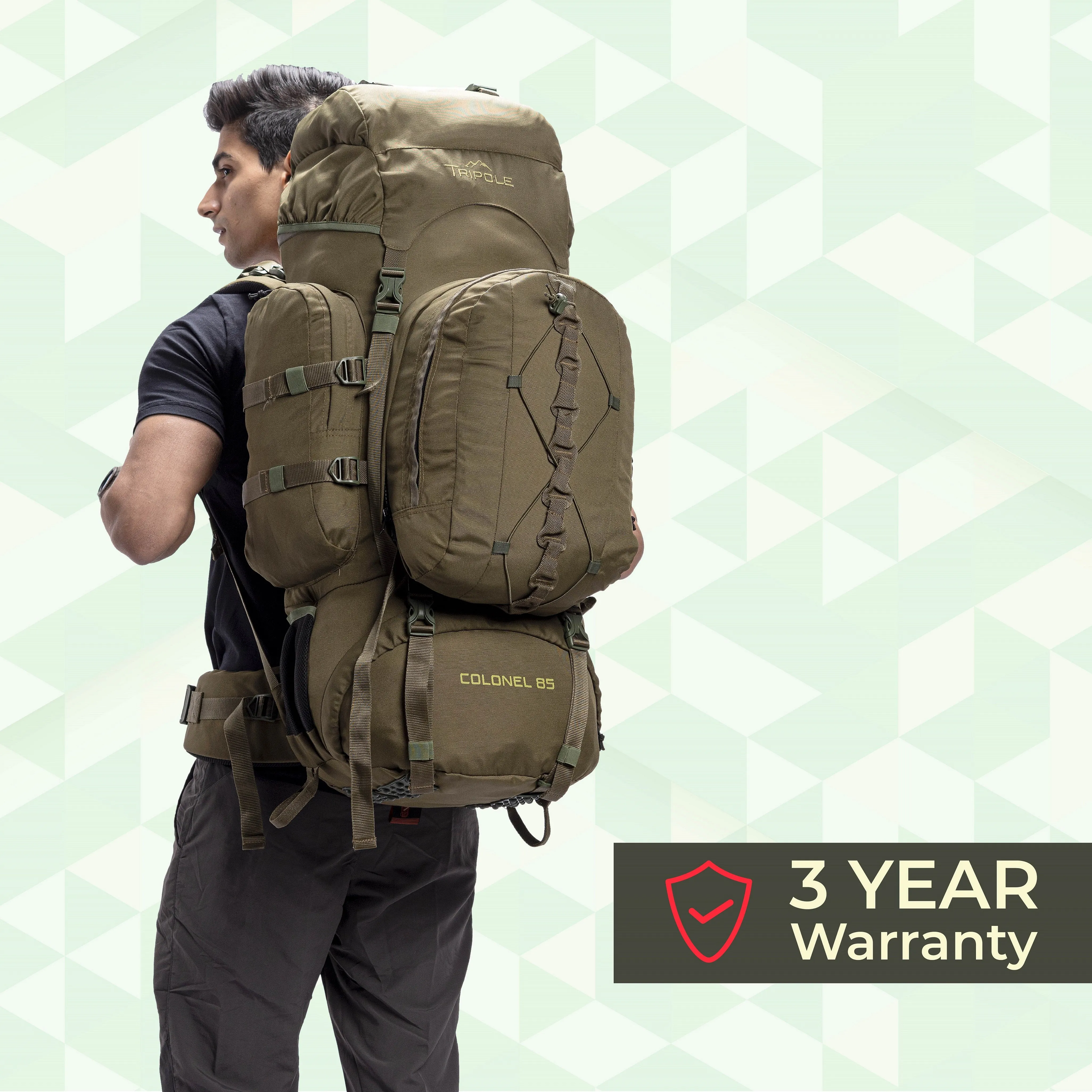 Colonel Series 95 Litre Rucksack   Detachable Day Pack & Rain Cover | Olive Green