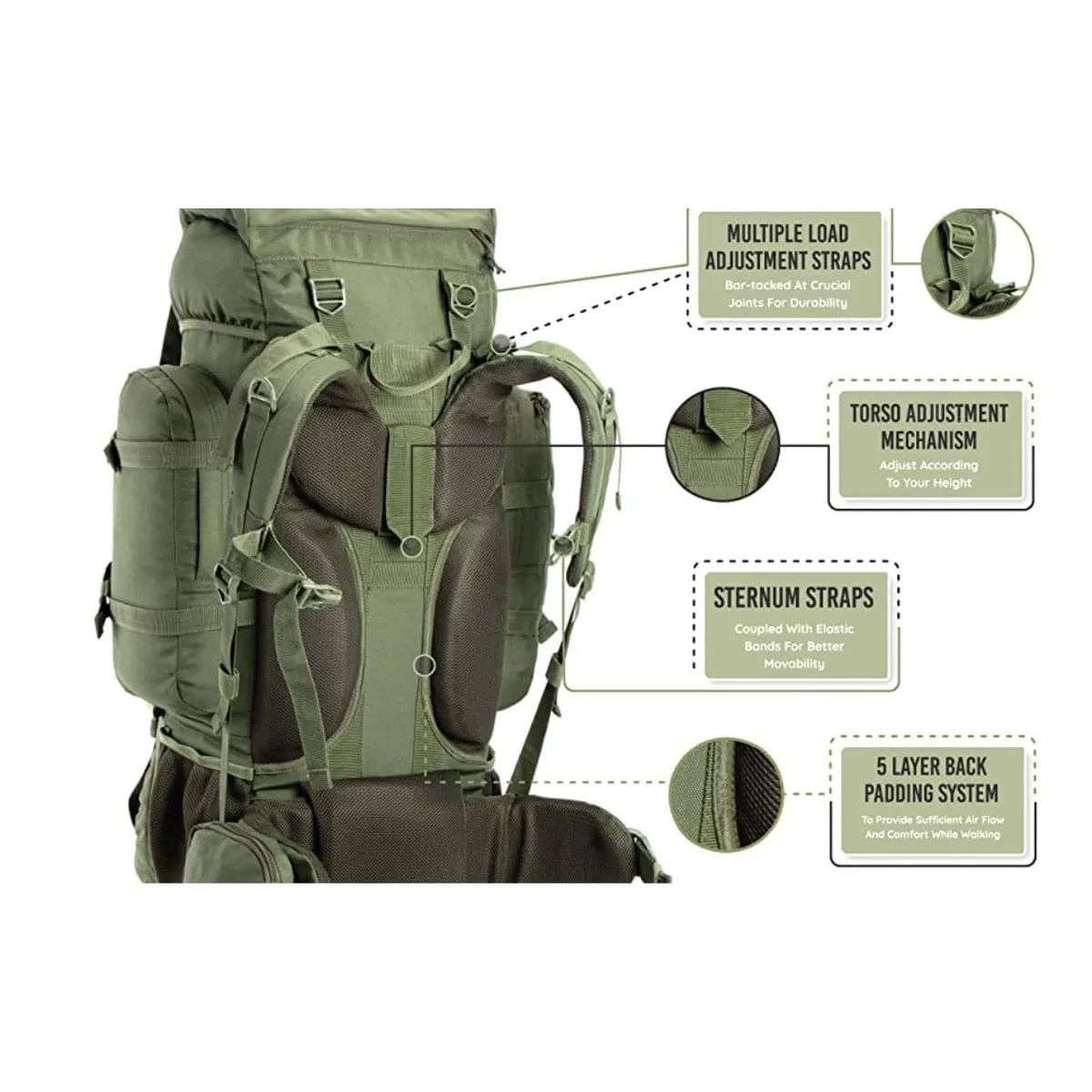 Colonel Series Rucksack   Detachable Day Pack & Rain Cover - 95 Litres - Army Green