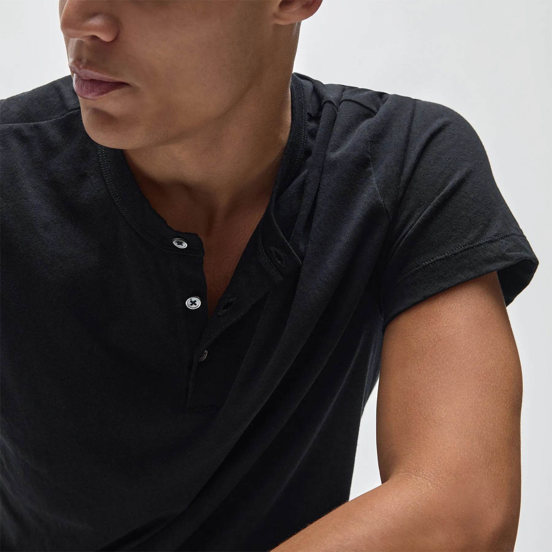 Cotton Jersey Short Sleeve Henley - Black