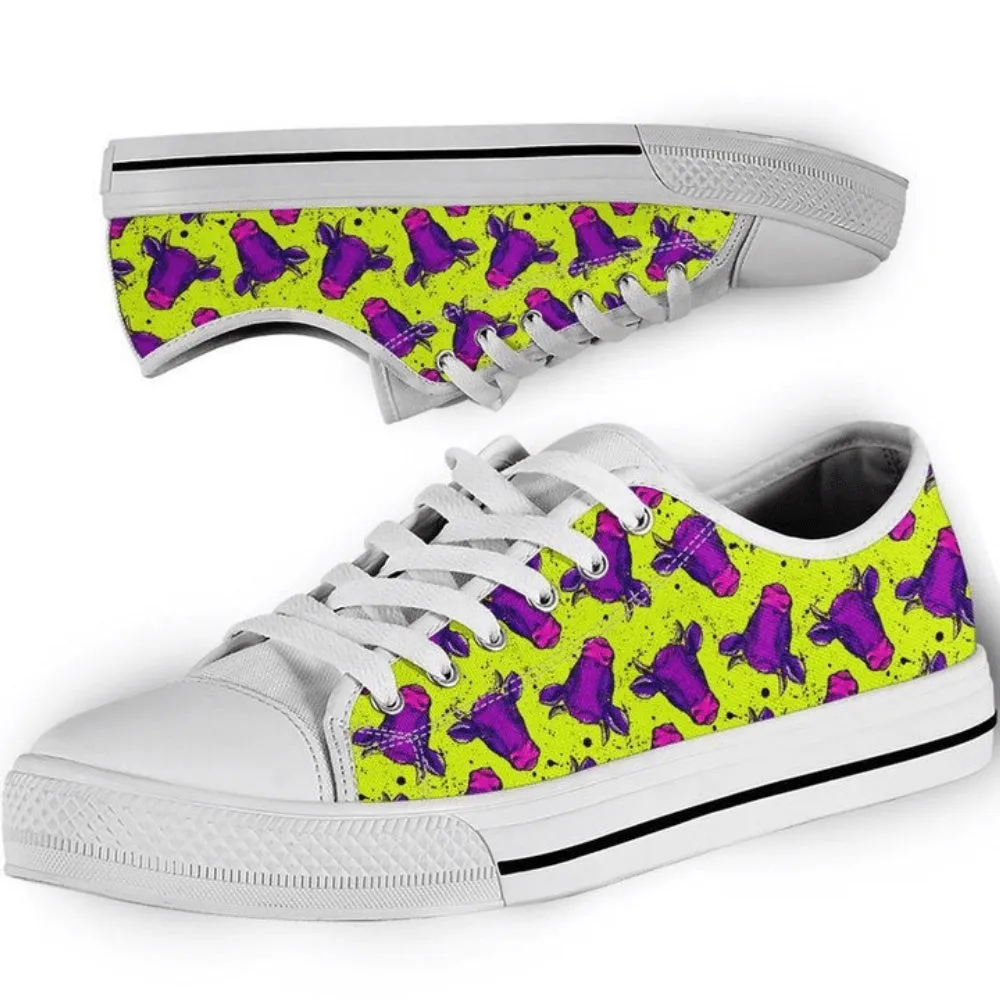 Cow Lovers Pattern Low Top Shoes, Animal Print Canvas Shoes, Print On Canvas Shoes