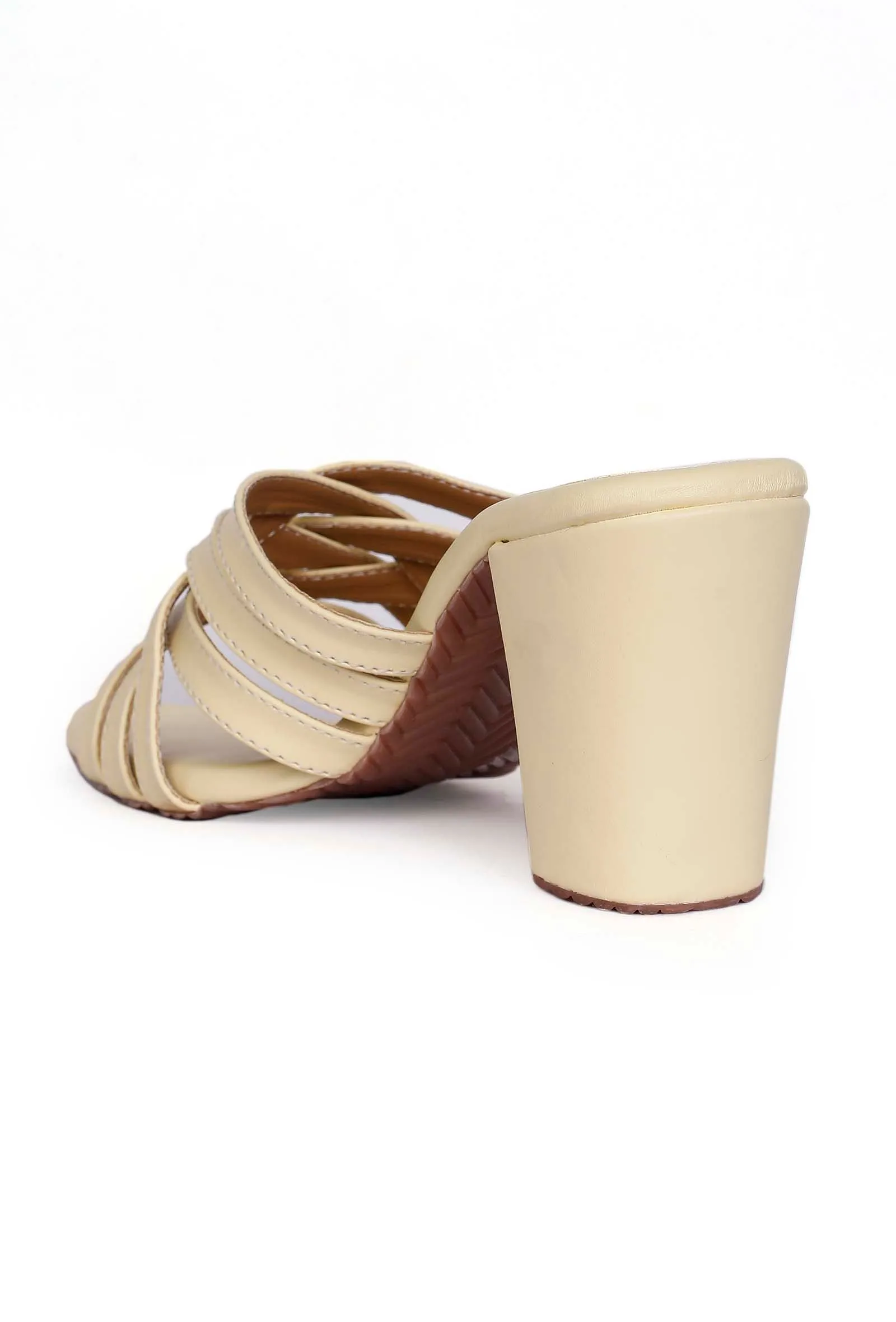 Cream Yellow Strap Cushion Padded Heels