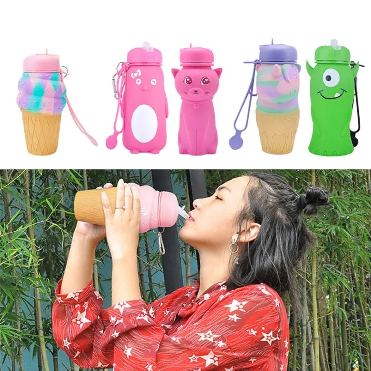 Cute Cartoon Foldable Sports Water Bottle, Color: Kitten (Red)