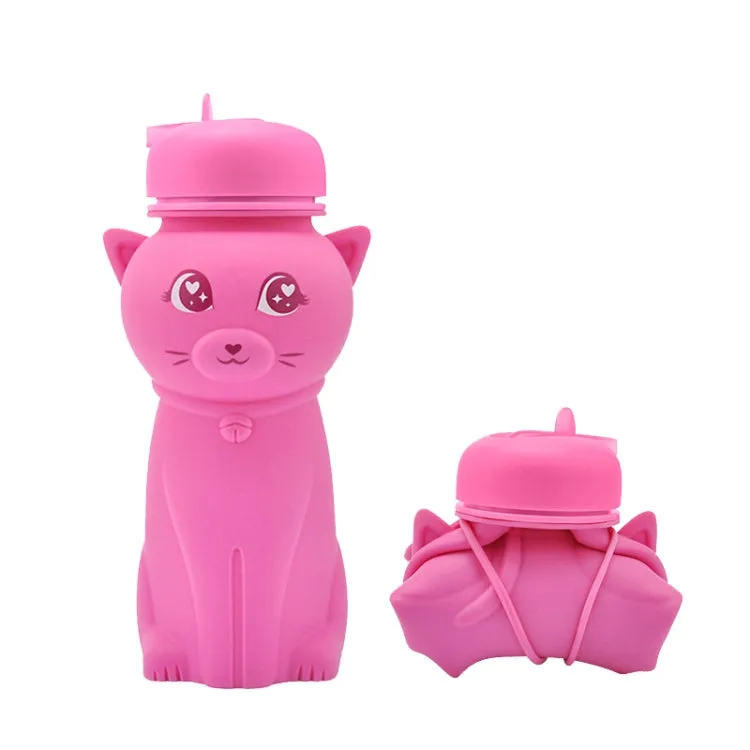 Cute Cartoon Foldable Sports Water Bottle, Color: Kitten (Red)