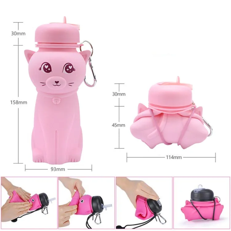 Cute Cartoon Foldable Sports Water Bottle, Color: Kitten (Red)