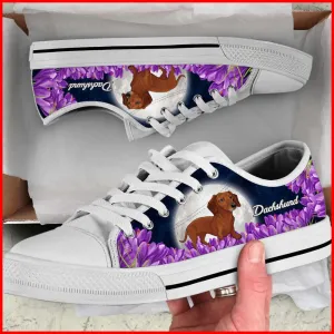 Dachshund Purple Flower Low Top Shoes Canvas Sneakers Casual Shoes, Dog Printed Shoes, Canvas Shoes For Men, Women