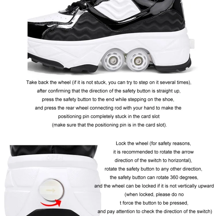 Deformable Four-wheel Retractable Double-row Dual-purpose Roller Skates, Size: 39(DF09 White Black)