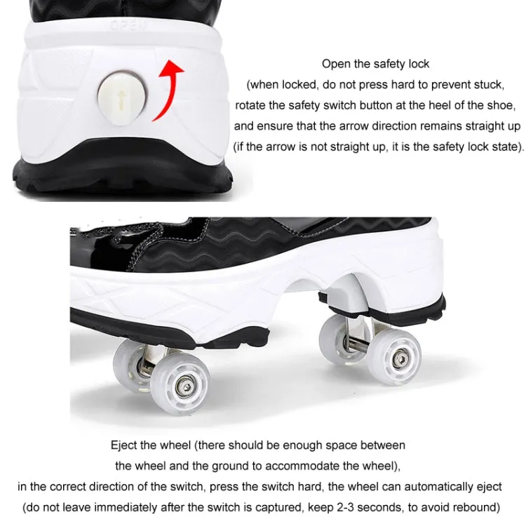 Deformable Four-wheel Retractable Double-row Dual-purpose Roller Skates, Size: 39(DF09 White Black)