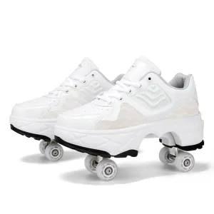 Deformable Four-wheel Retractable Double-row Dual-purpose Roller Skates, Size: 40(DF09 White)