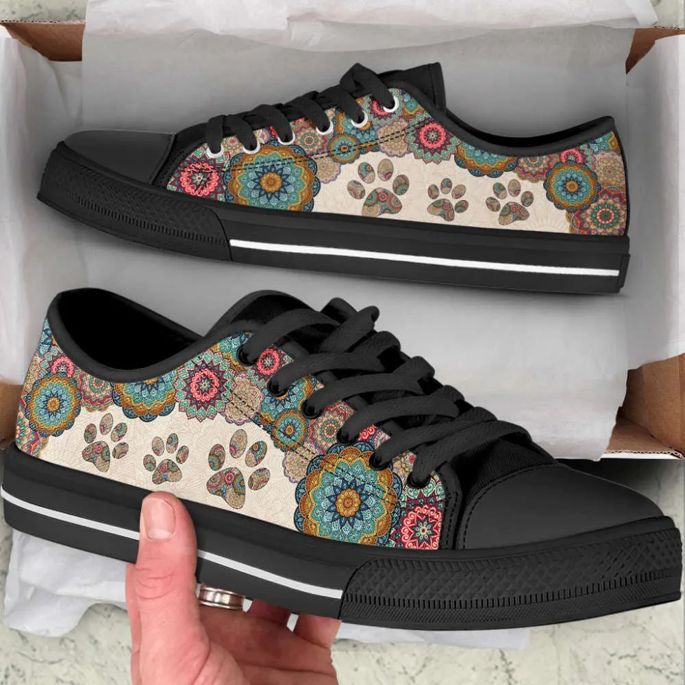 Dog Paw Mandala Texture Low Top Shoes Canvas Sneakers Casual Shoes, Dog Printed Shoes, Canvas Shoes For Men, Women