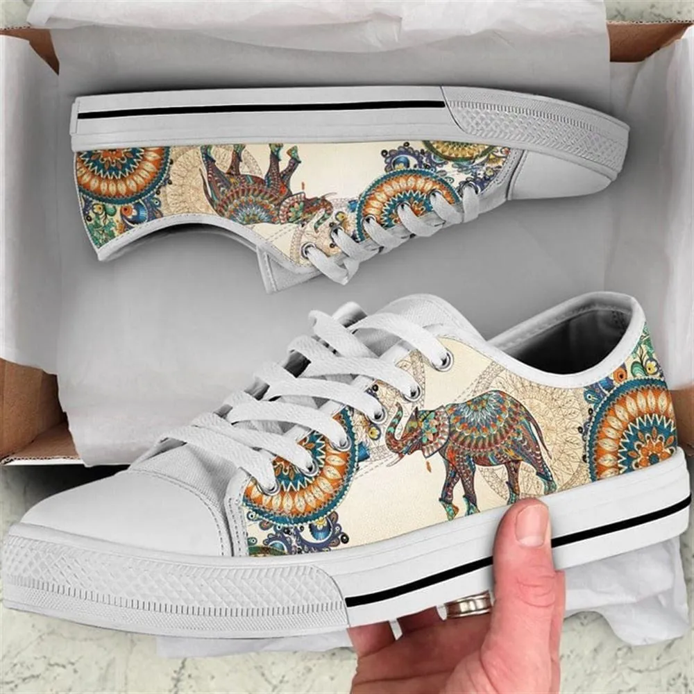 Elephant Ethnic Style Canvas Low Top Shoes, Animal Print Canvas Shoes, Print On Canvas Shoes