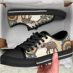 Elephant Ethnic Style Canvas Low Top Shoes, Animal Print Canvas Shoes, Print On Canvas Shoes